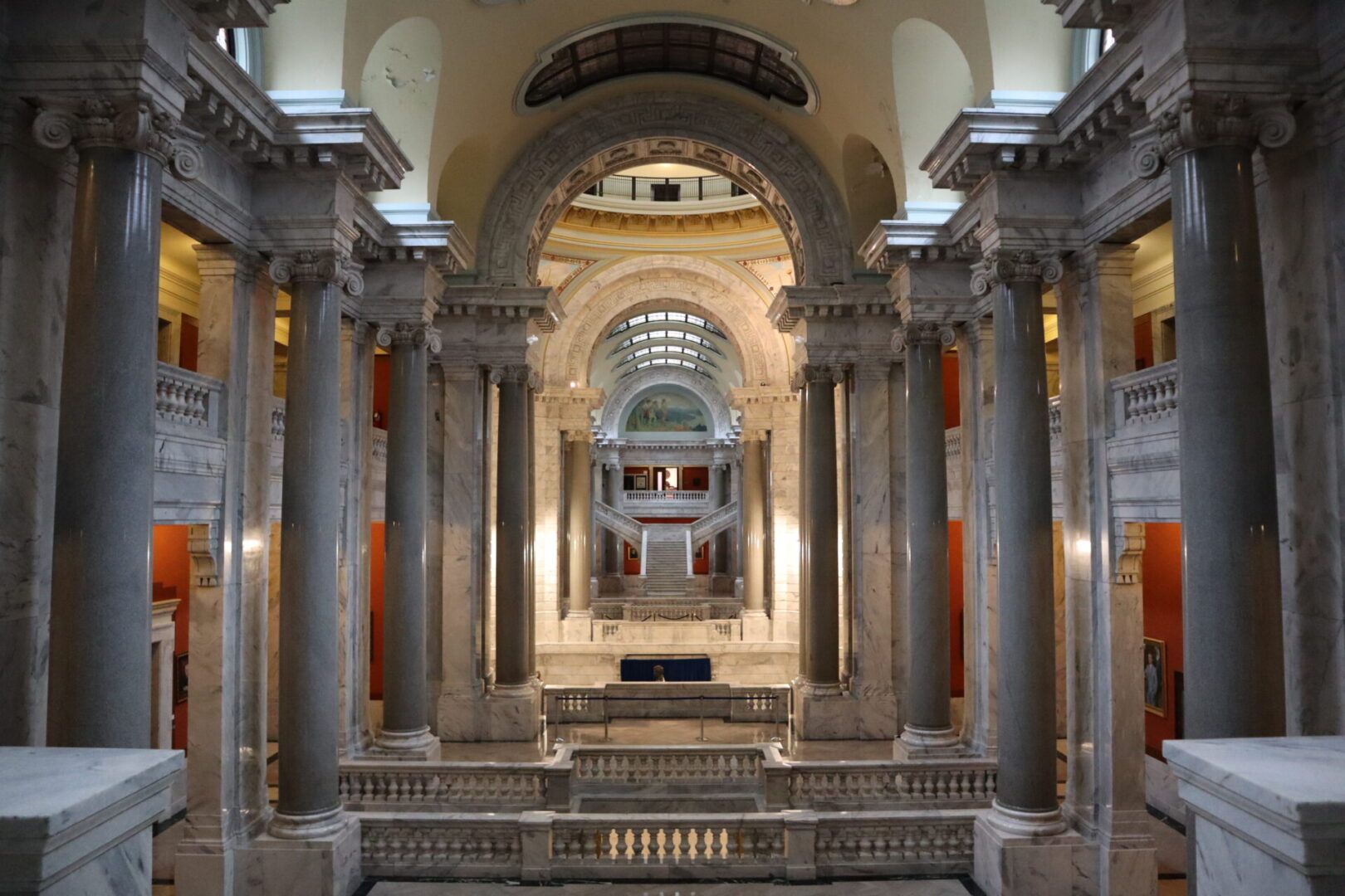 A large building with many pillars and arches.