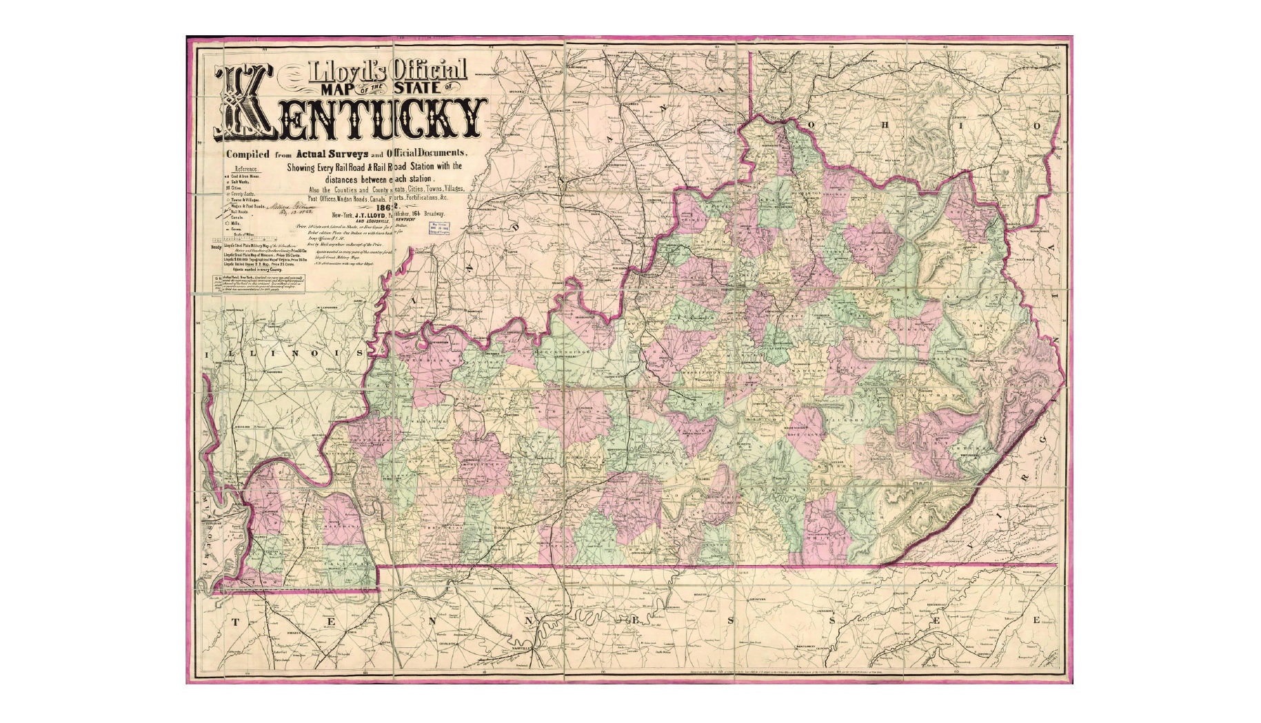 This map of Kentucky was published in 1863 by James T. Lloyd and is in the map collection of the Library of Congress.