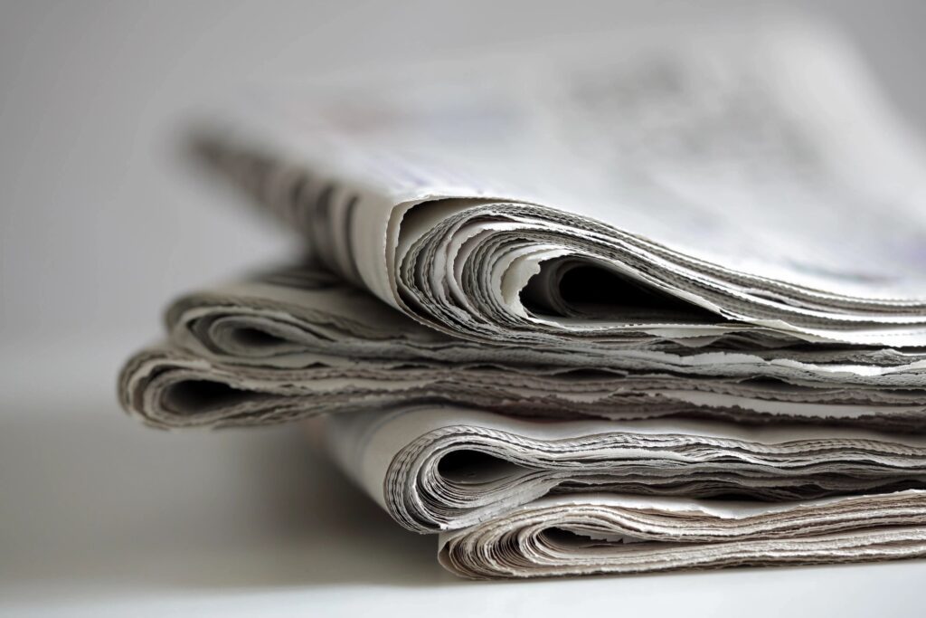 A stack of newspapers on top of each other.