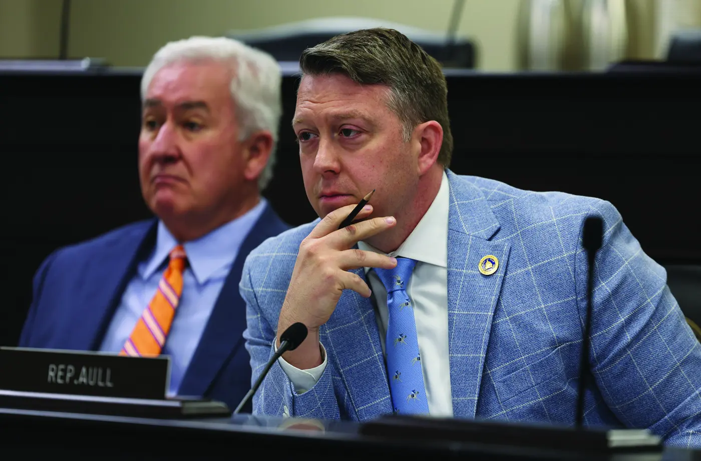 State Rep. Chad Aull, D-Lexington, listens to testimony on House Bill 6, an act related to administrative regulations, during the House Committee on Licensing and Occupations meeting Wednesday. Photo: Legislative Research Commission