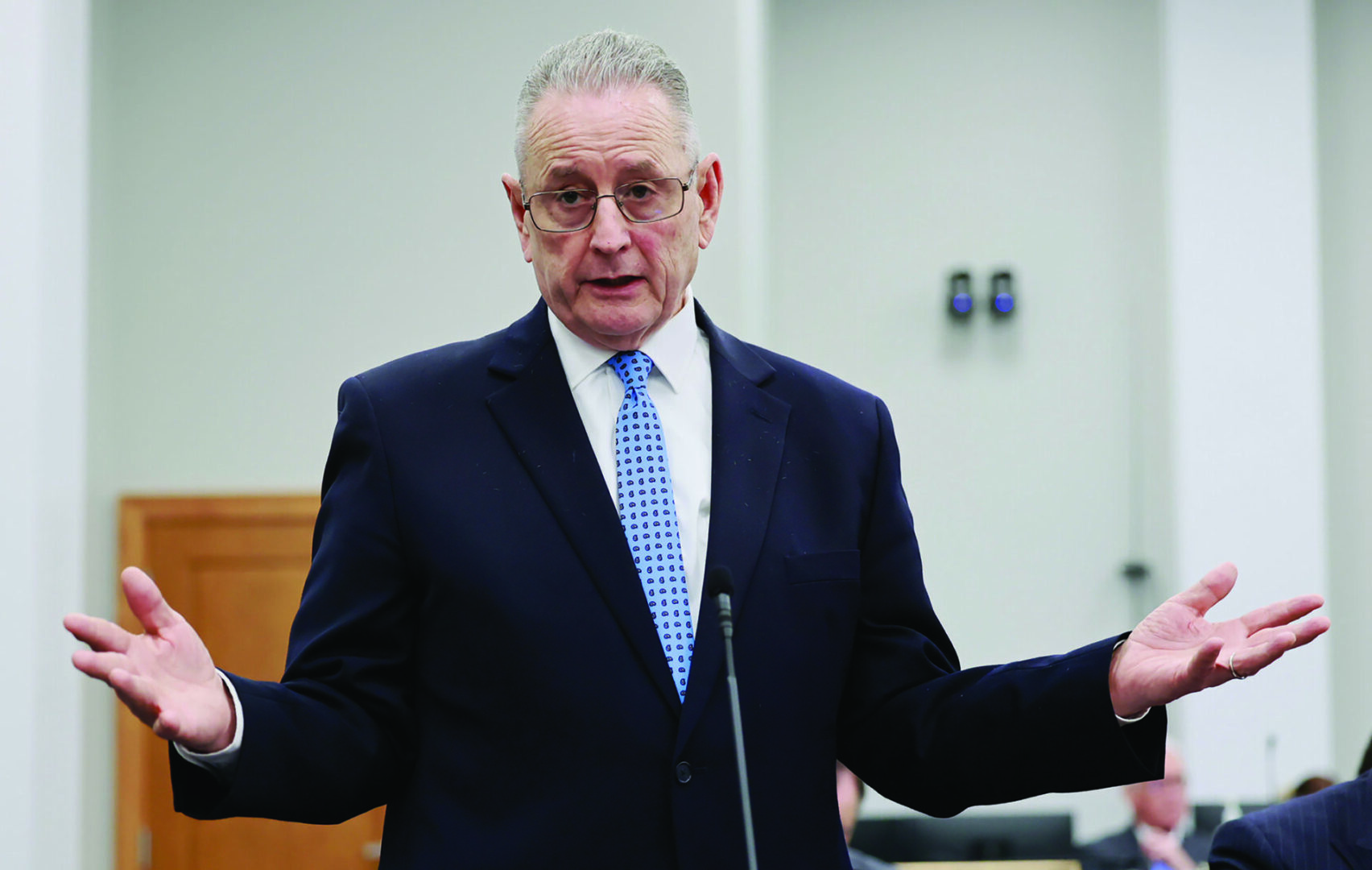State Sen. Jimmy Higdon, R-Lebanon, speaks March 20 on Senate Bill 223, an act related to the regulation of cannabis-infused beverages, on the Senate floor Friday. Legislative Research Commission.